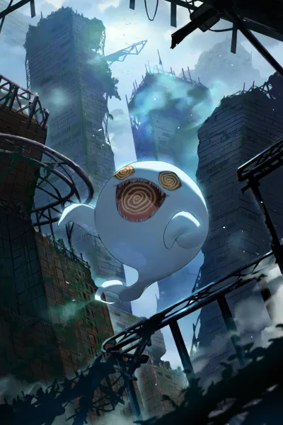 A whimsical ghost floats through a dystopian cityscape, showcasing stunning AI-generated anime art.