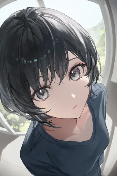 AI-generated anime art featuring a character with expressive eyes and stylish hair, displaying vibrant detail.